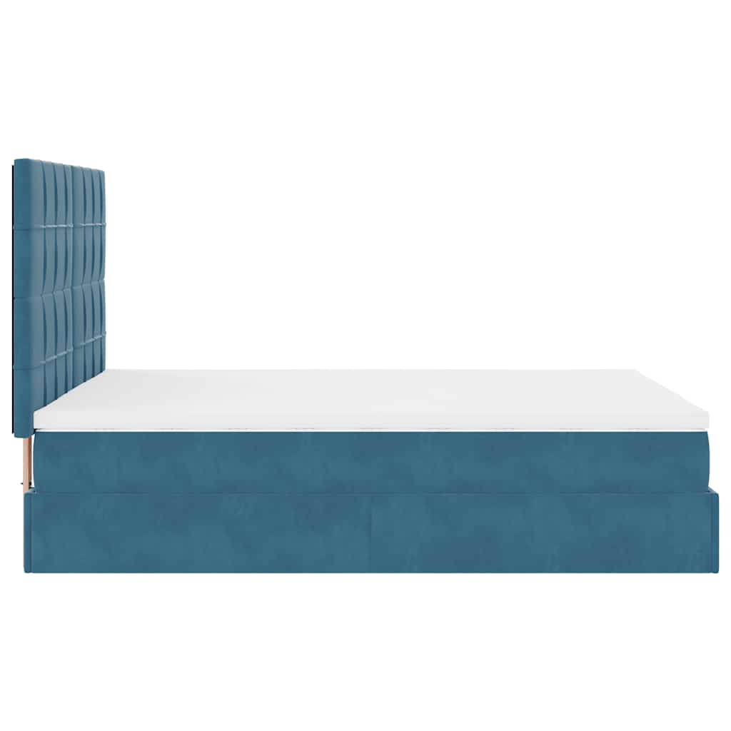 Cadre de lit ottoman avec matelas bleu foncé 140x190 cm velours - XIOS