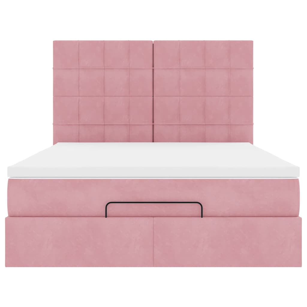 Cadre de lit ottoman avec matelas rose 140x190 cm velours - XIOS