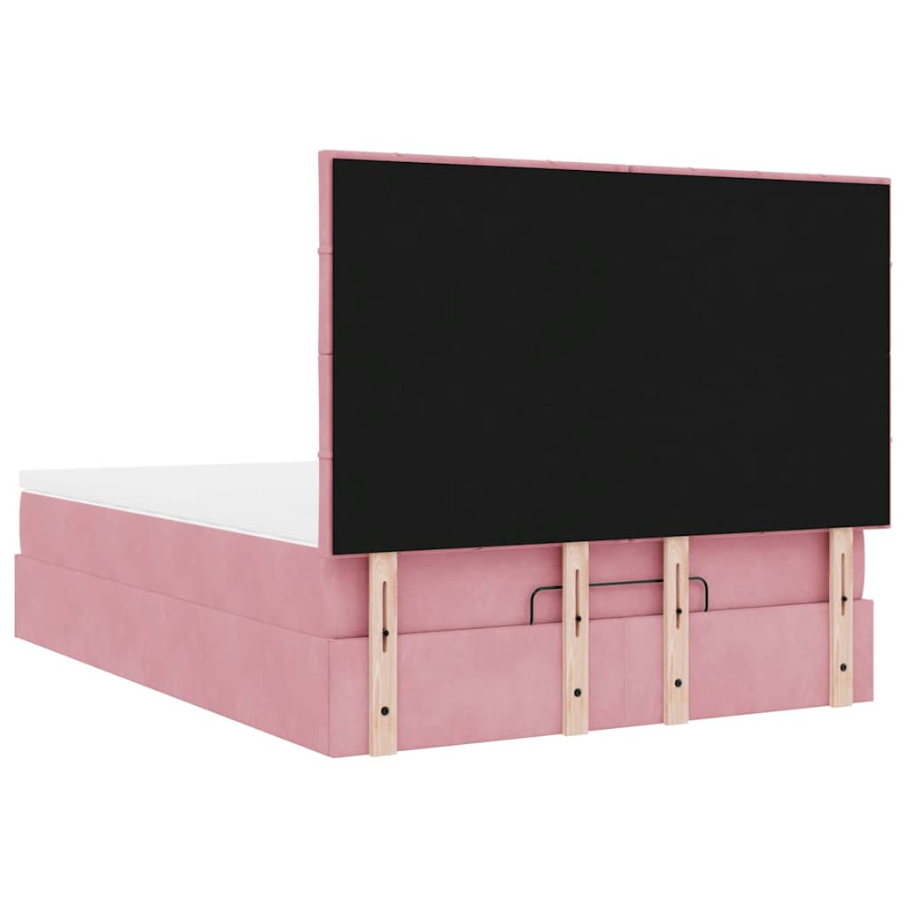 Cadre de lit ottoman avec matelas rose 140x190 cm velours - XIOS