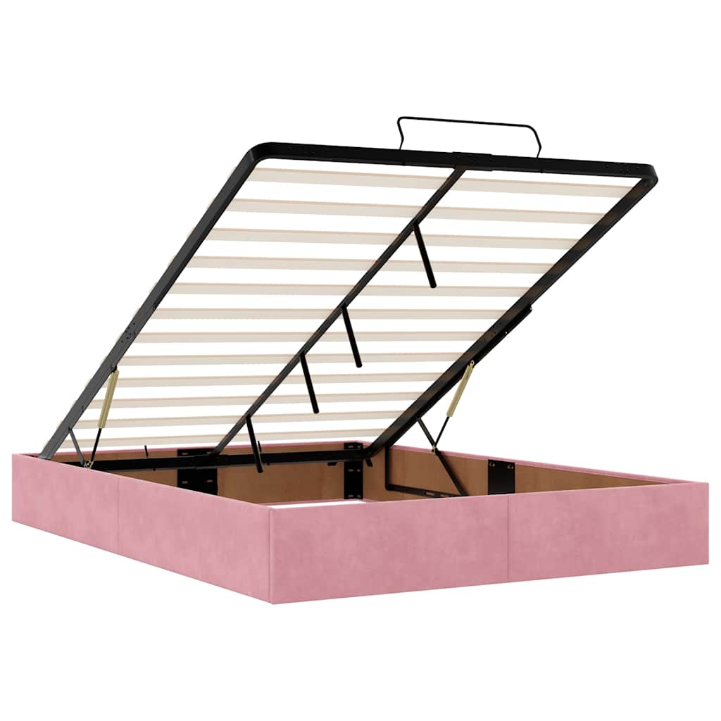 Cadre de lit ottoman avec matelas rose 140x190 cm velours - XIOS