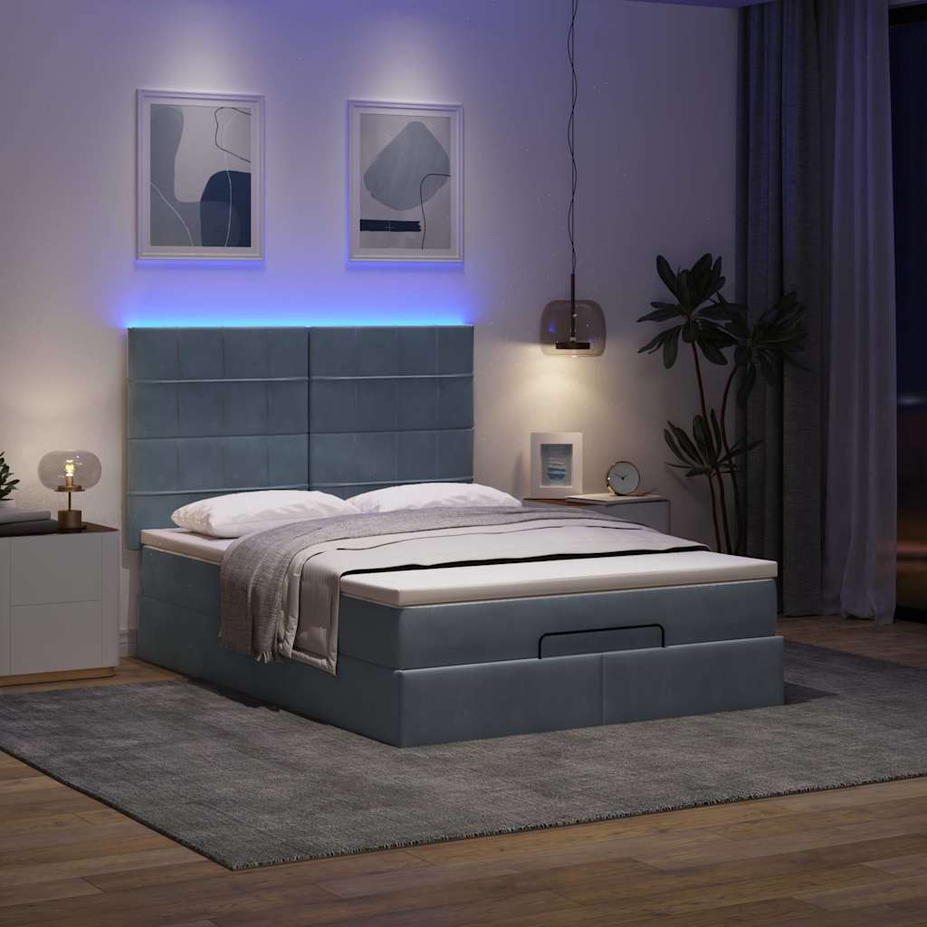 Cadre de lit ottoman avec matelas gris foncé 140x200 cm velours - XIOS