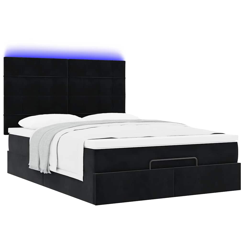 Cadre de lit ottoman avec matelas noir 140x200 cm velours - XIOS