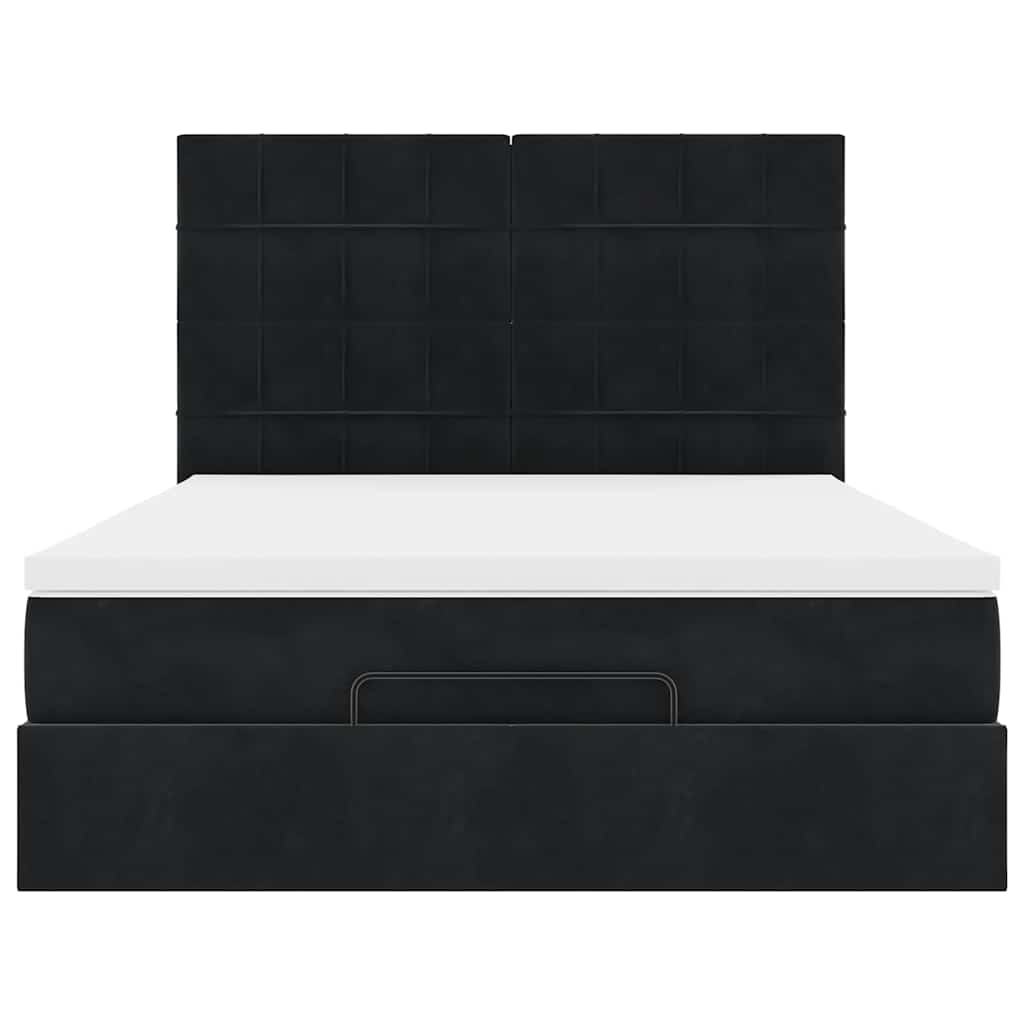 Cadre de lit ottoman avec matelas noir 140x200 cm velours - XIOS