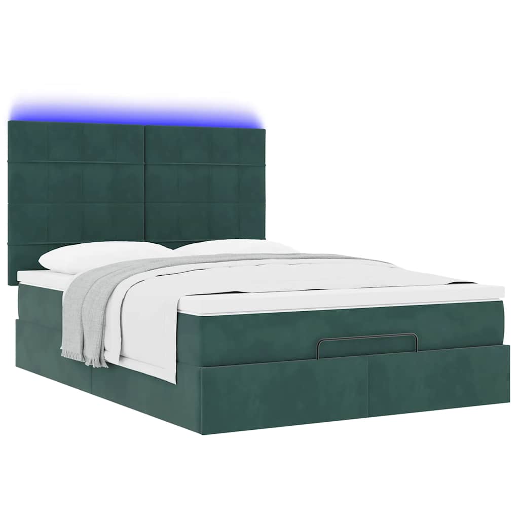 Cadre de lit ottoman avec matelas vert foncé 140x200 cm velours - XIOS