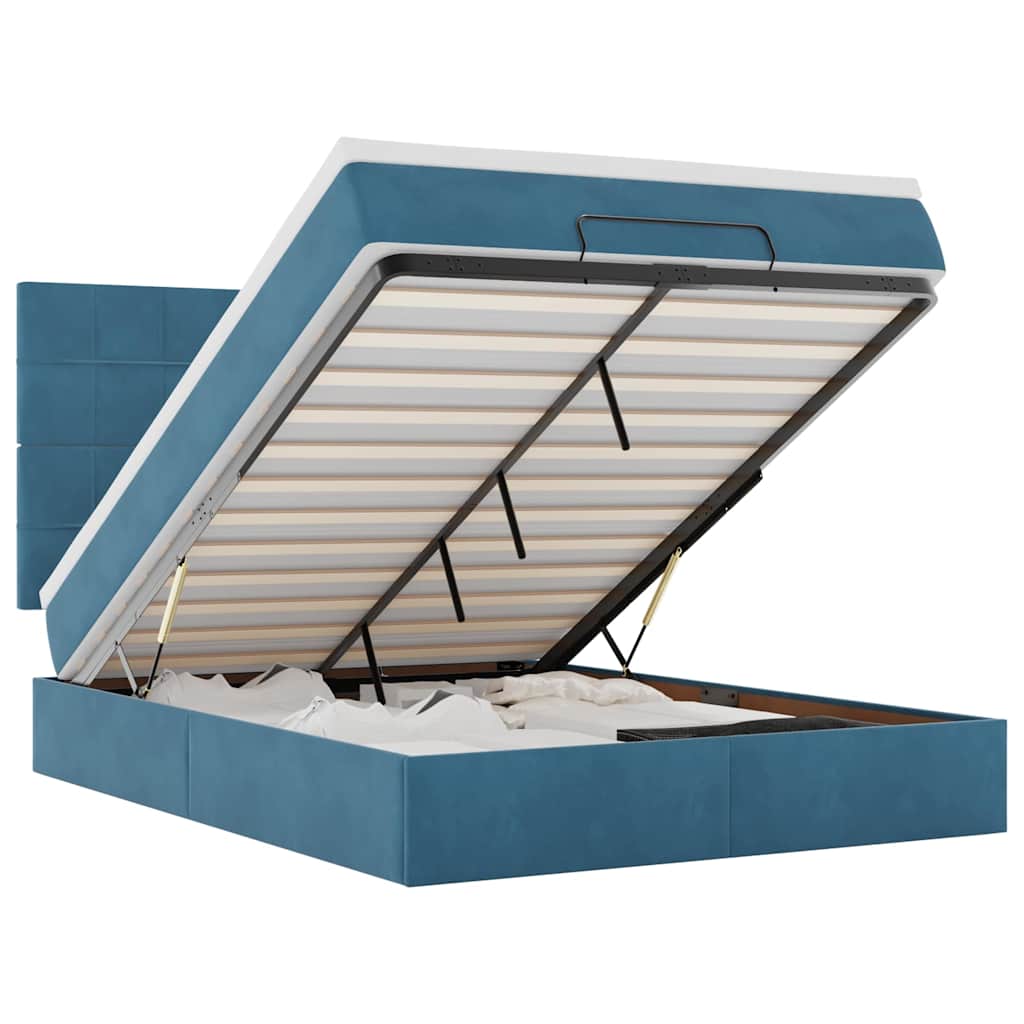 Cadre de lit ottoman avec matelas bleu foncé 140x200 cm velours - XIOS