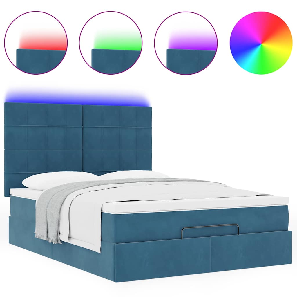 Cadre de lit ottoman avec matelas bleu foncé 140x200 cm velours - XIOS