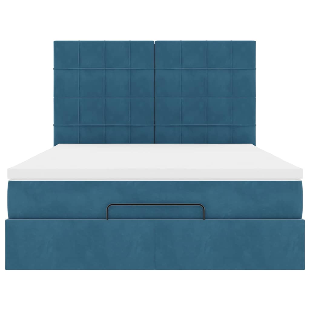 Cadre de lit ottoman avec matelas bleu foncé 140x200 cm velours - XIOS