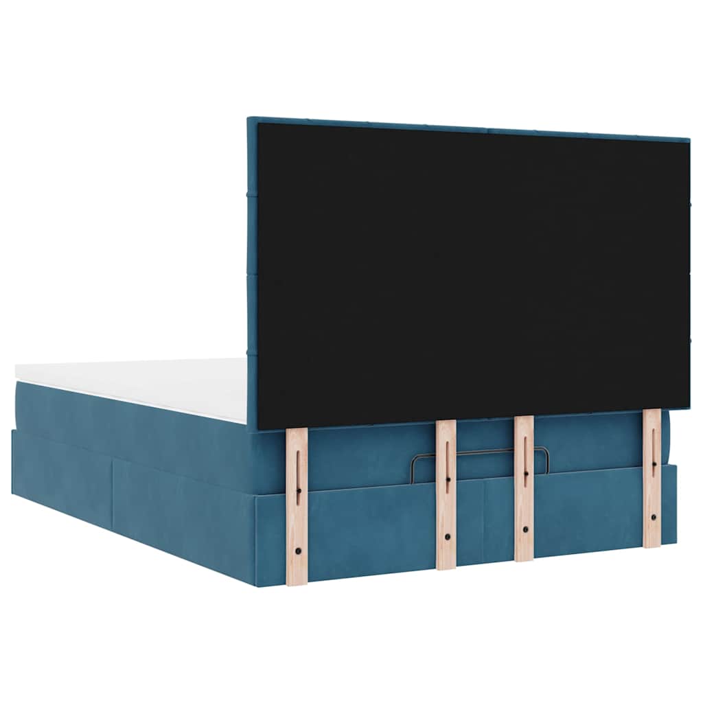 Cadre de lit ottoman avec matelas bleu foncé 140x200 cm velours - XIOS