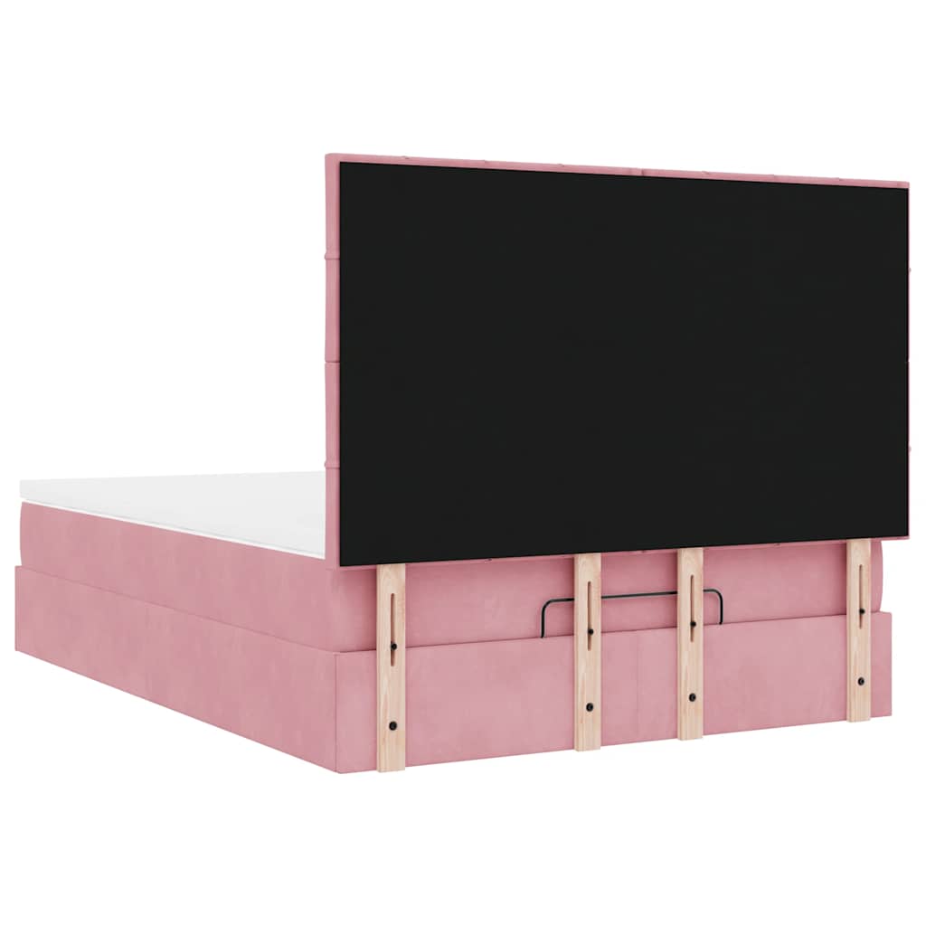 Cadre de lit ottoman avec matelas rose 140x200 cm velours - XIOS