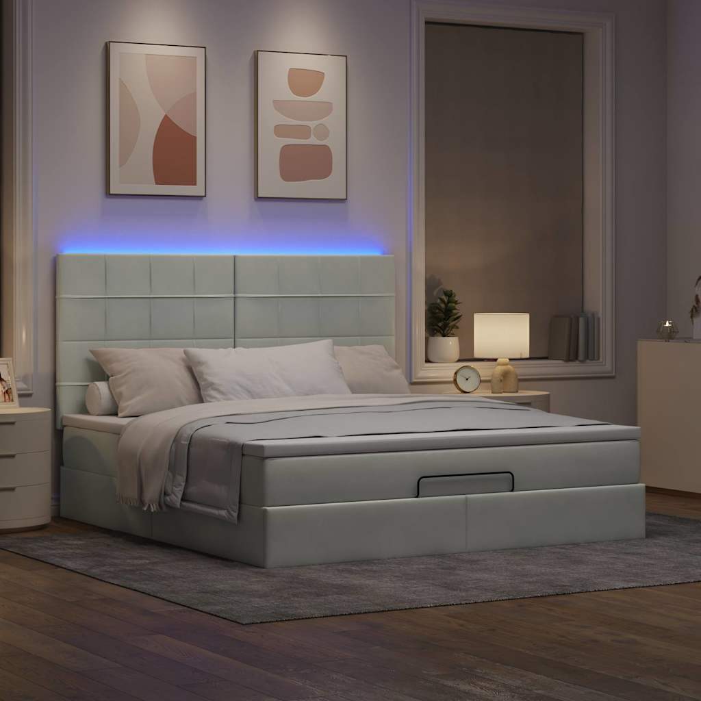 Cadre de lit ottoman et matelas gris clair 160x200cm velours - XIOS