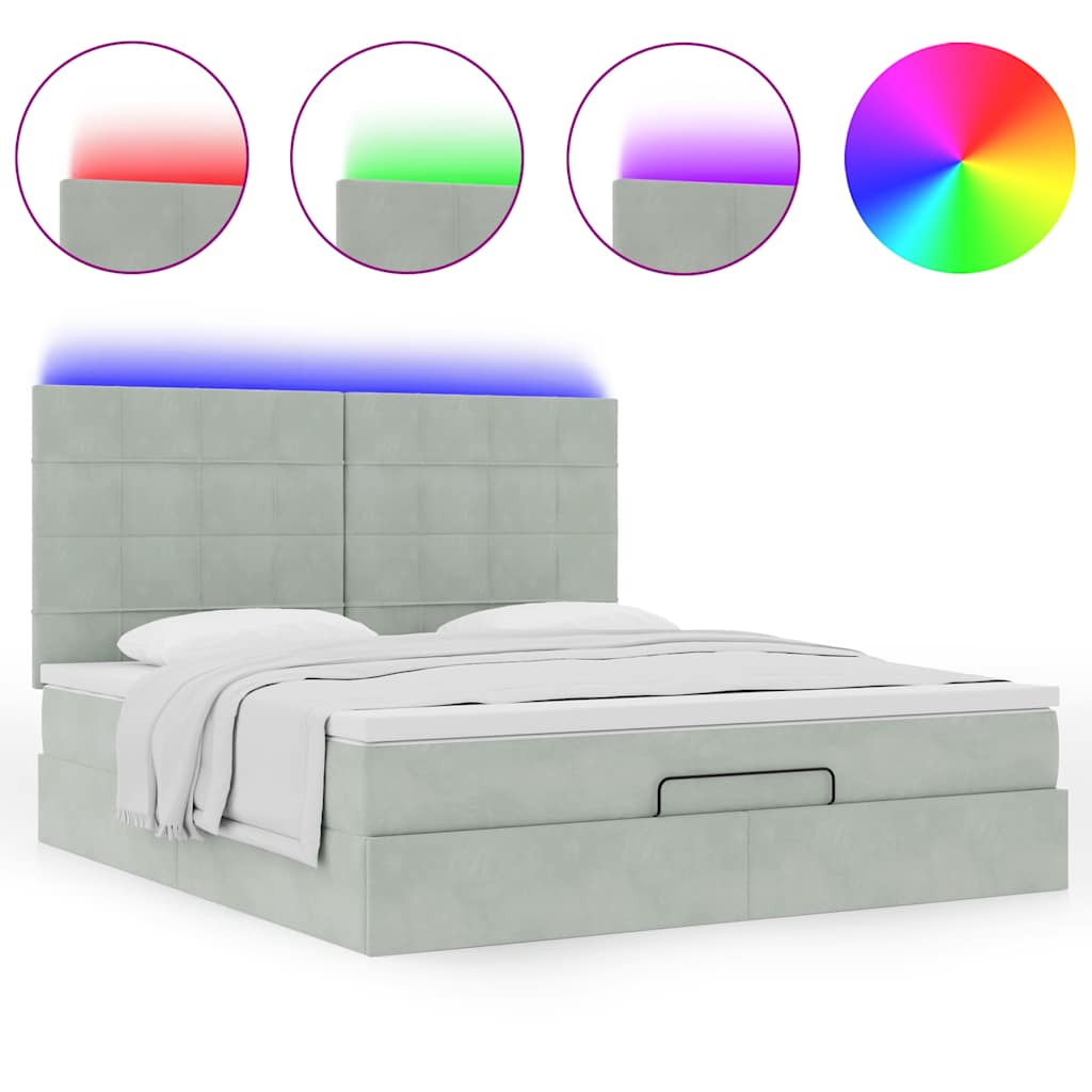 Cadre de lit ottoman et matelas gris clair 160x200cm velours - XIOS
