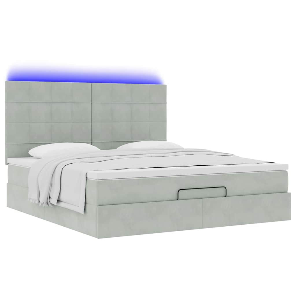 Cadre de lit ottoman et matelas gris clair 160x200cm velours - XIOS