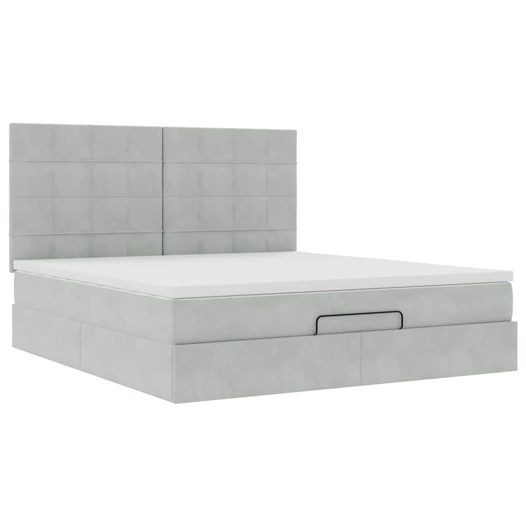 Cadre de lit ottoman et matelas gris clair 160x200cm velours - XIOS