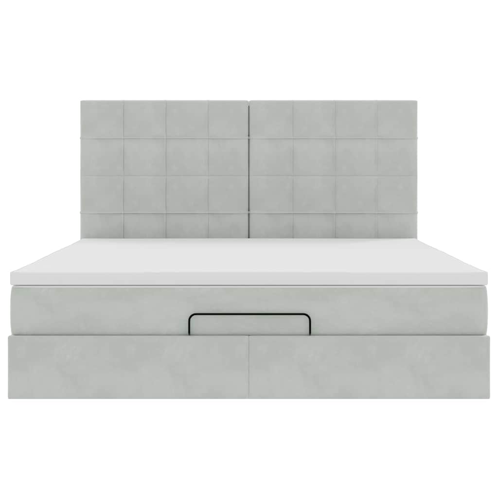 Cadre de lit ottoman et matelas gris clair 160x200cm velours - XIOS