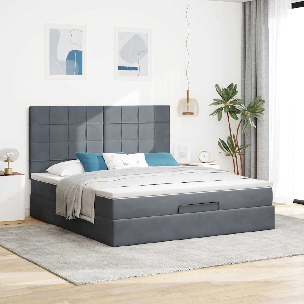 Cadre de lit ottoman avec matelas gris foncé 160x200cm velours - XIOS