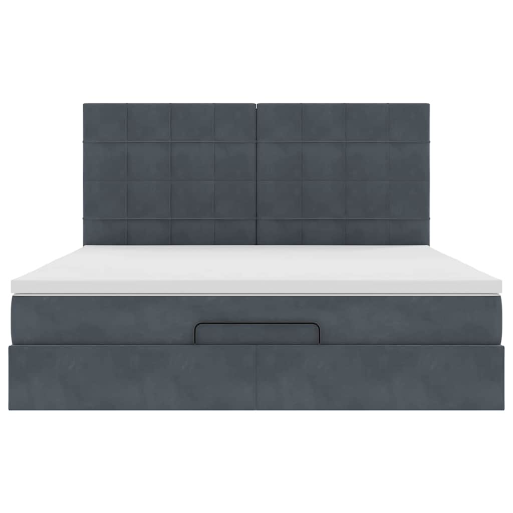 Cadre de lit ottoman avec matelas gris foncé 160x200cm velours - XIOS
