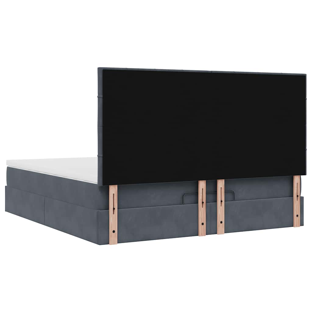 Cadre de lit ottoman avec matelas gris foncé 160x200cm velours - XIOS