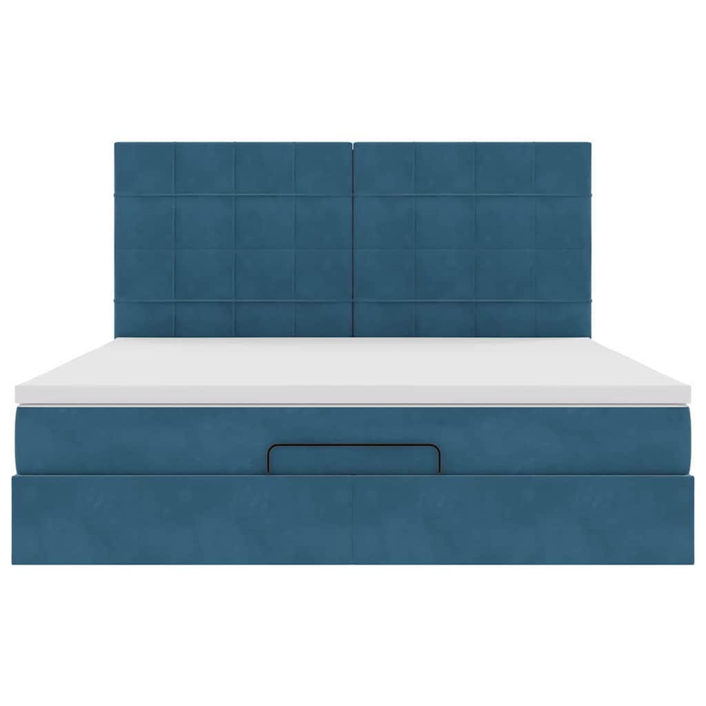 Cadre de lit ottoman avec matelas bleu foncé 160x200 cm velours - XIOS