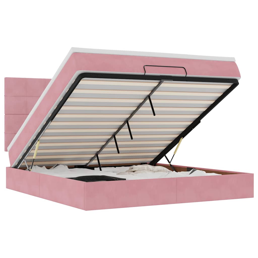 Cadre de lit ottoman avec matelas rose 160x200 cm velours - XIOS