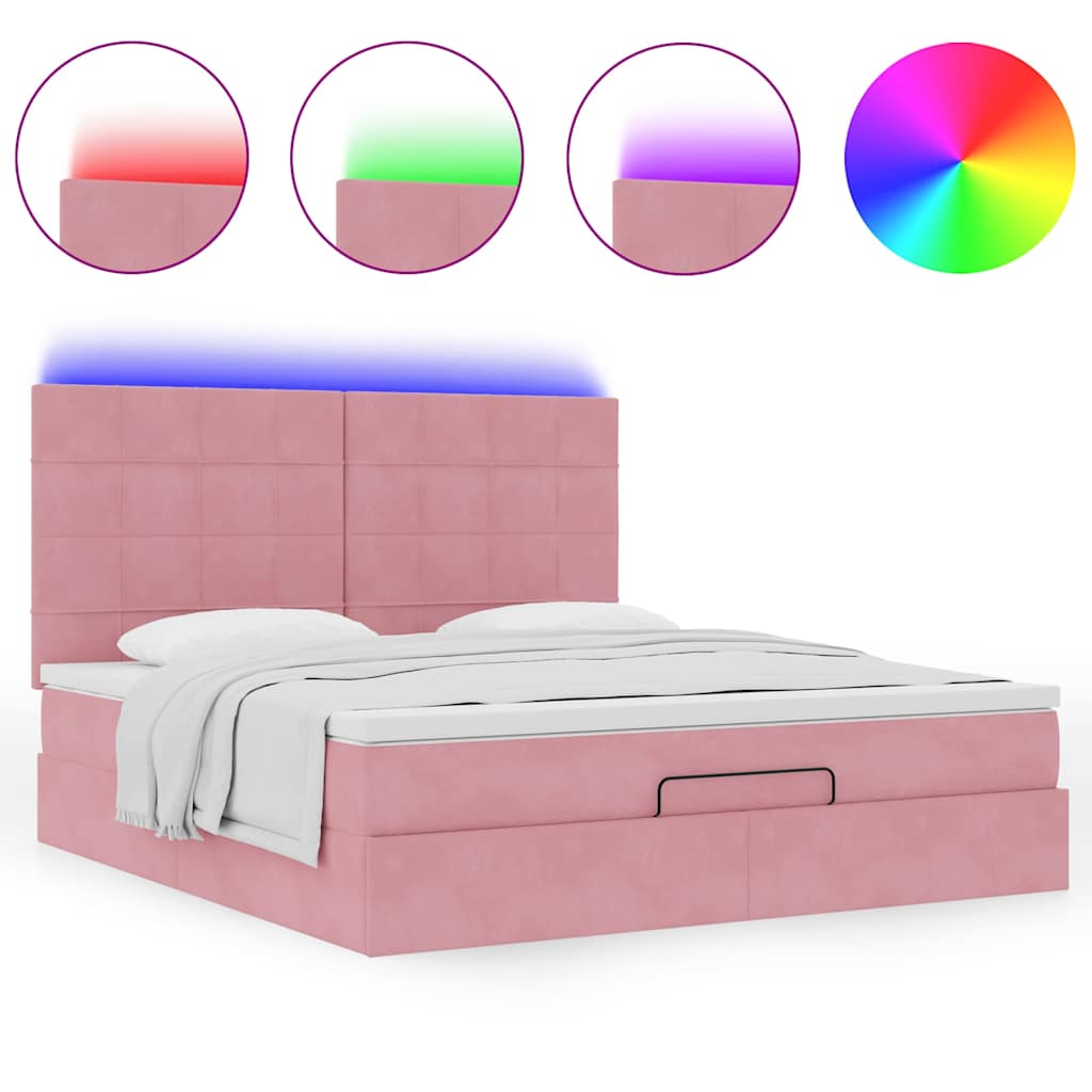 Cadre de lit ottoman avec matelas rose 160x200 cm velours - XIOS