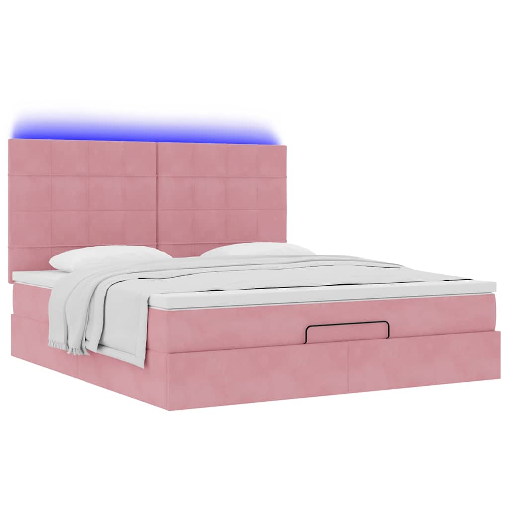 Cadre de lit ottoman avec matelas rose 160x200 cm velours - XIOS