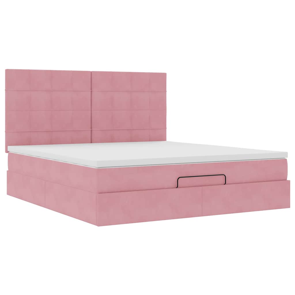 Cadre de lit ottoman avec matelas rose 160x200 cm velours - XIOS