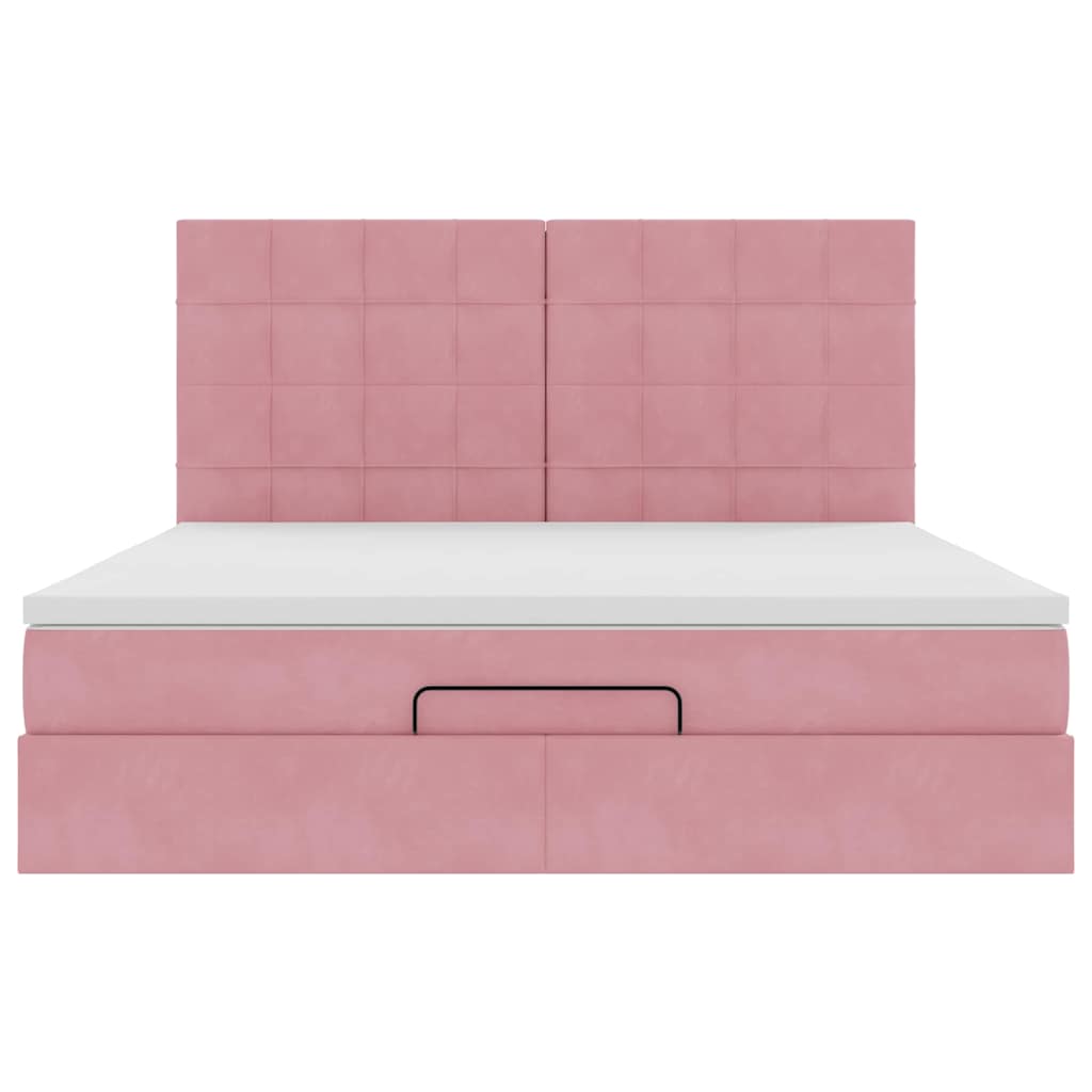 Cadre de lit ottoman avec matelas rose 160x200 cm velours - XIOS