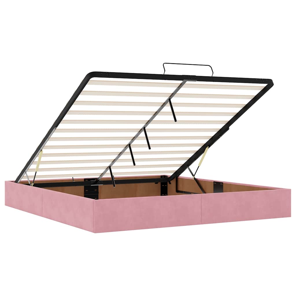 Cadre de lit ottoman avec matelas rose 160x200 cm velours - XIOS