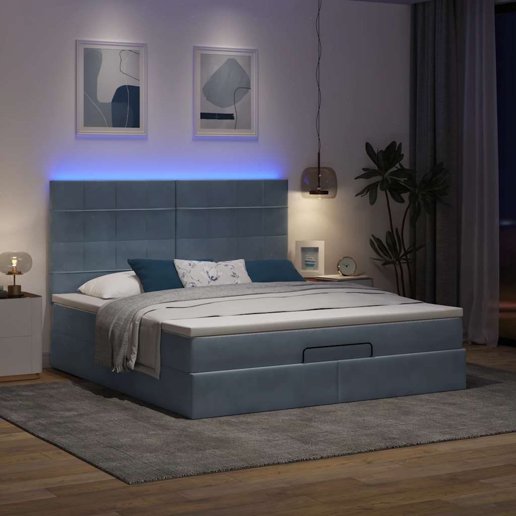 Cadre de lit ottoman avec matelas gris foncé 180x200cm velours - XIOS