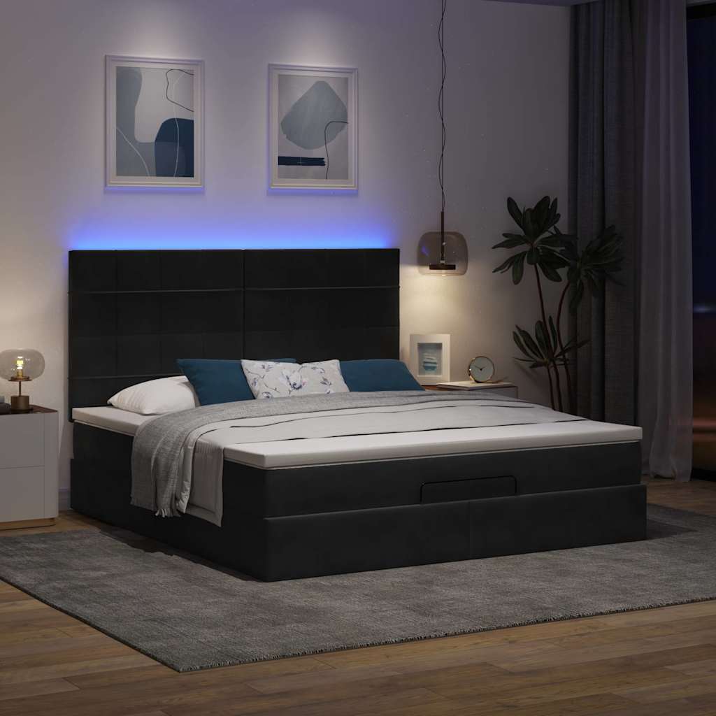 Cadre de lit ottoman avec matelas noir 180x200cm velours - XIOS