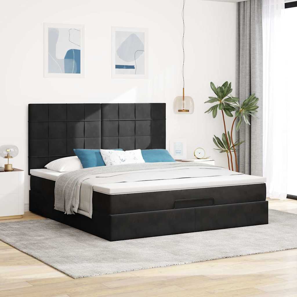 Cadre de lit ottoman avec matelas noir 180x200cm velours - XIOS