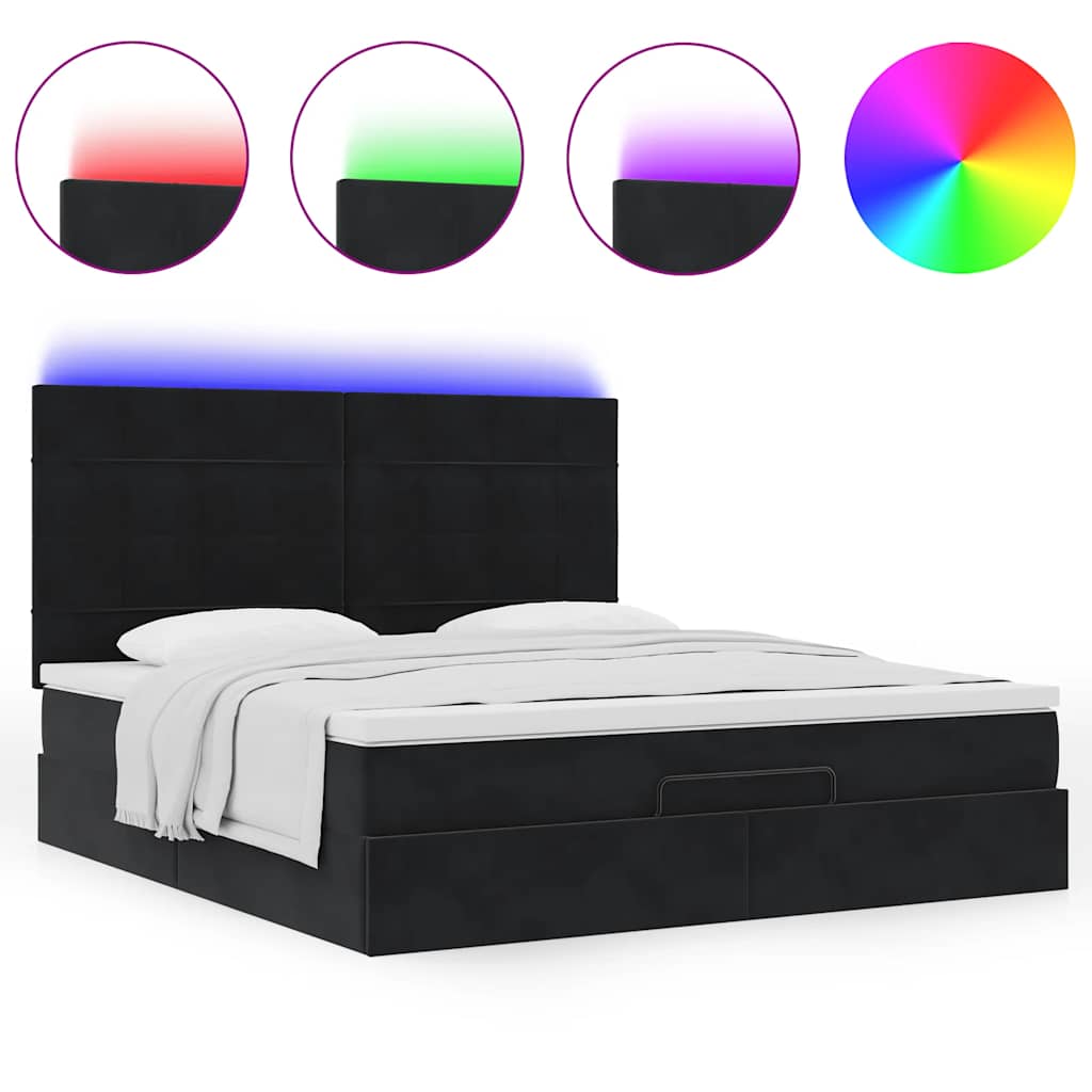 Cadre de lit ottoman avec matelas noir 180x200cm velours - XIOS