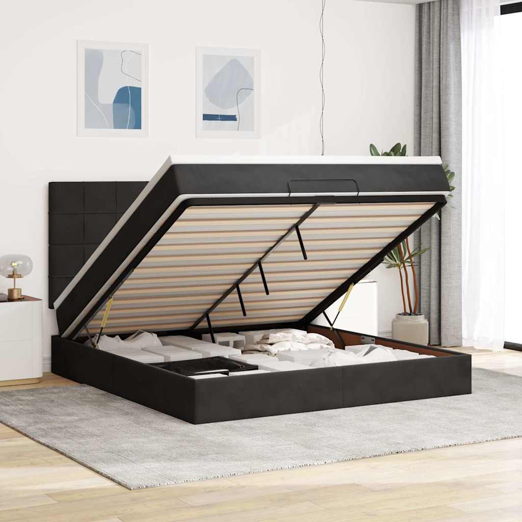Cadre de lit ottoman avec matelas noir 180x200cm velours - XIOS