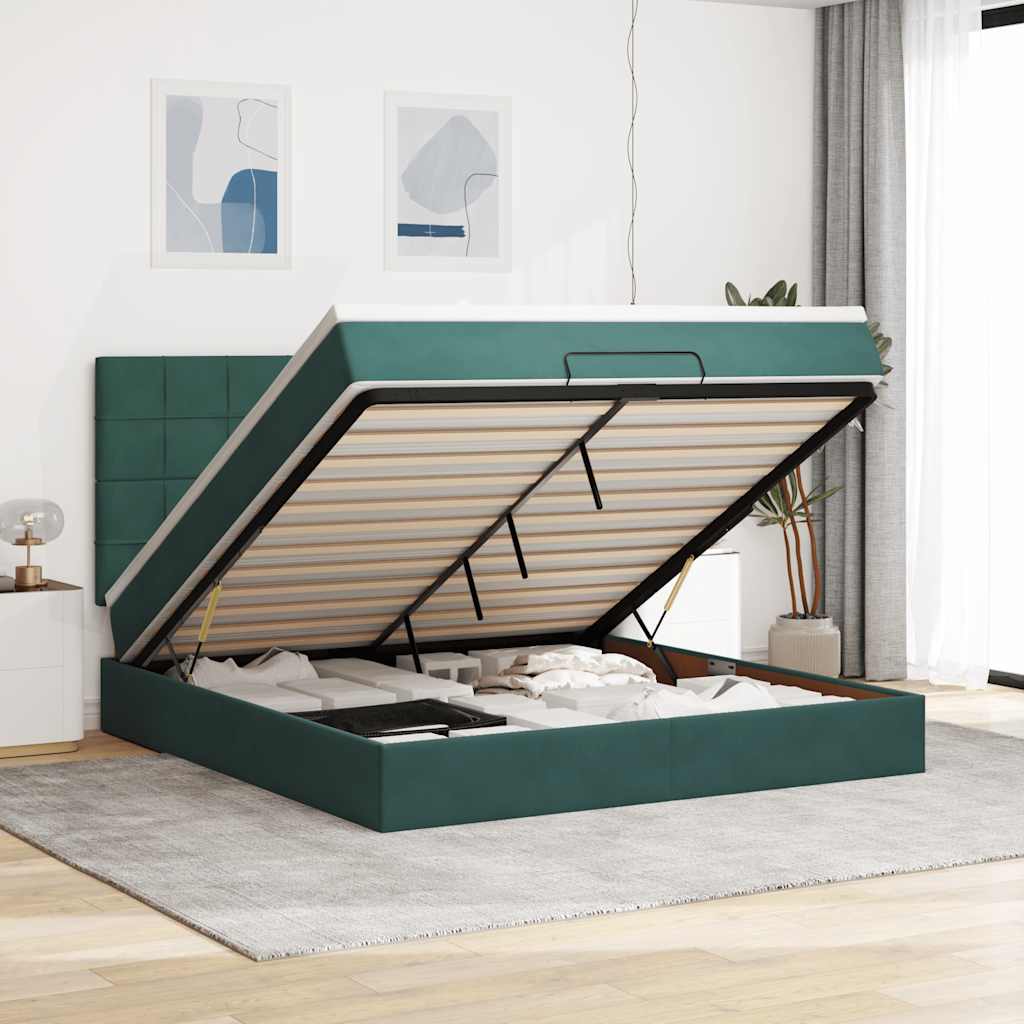Cadre de lit ottoman avec matelas vert foncé 180x200cm velours - XIOS