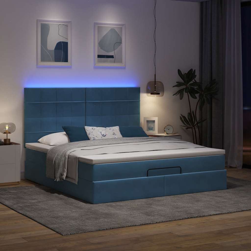 Cadre de lit ottoman avec matelas bleu foncé 180x200 cm velours - XIOS