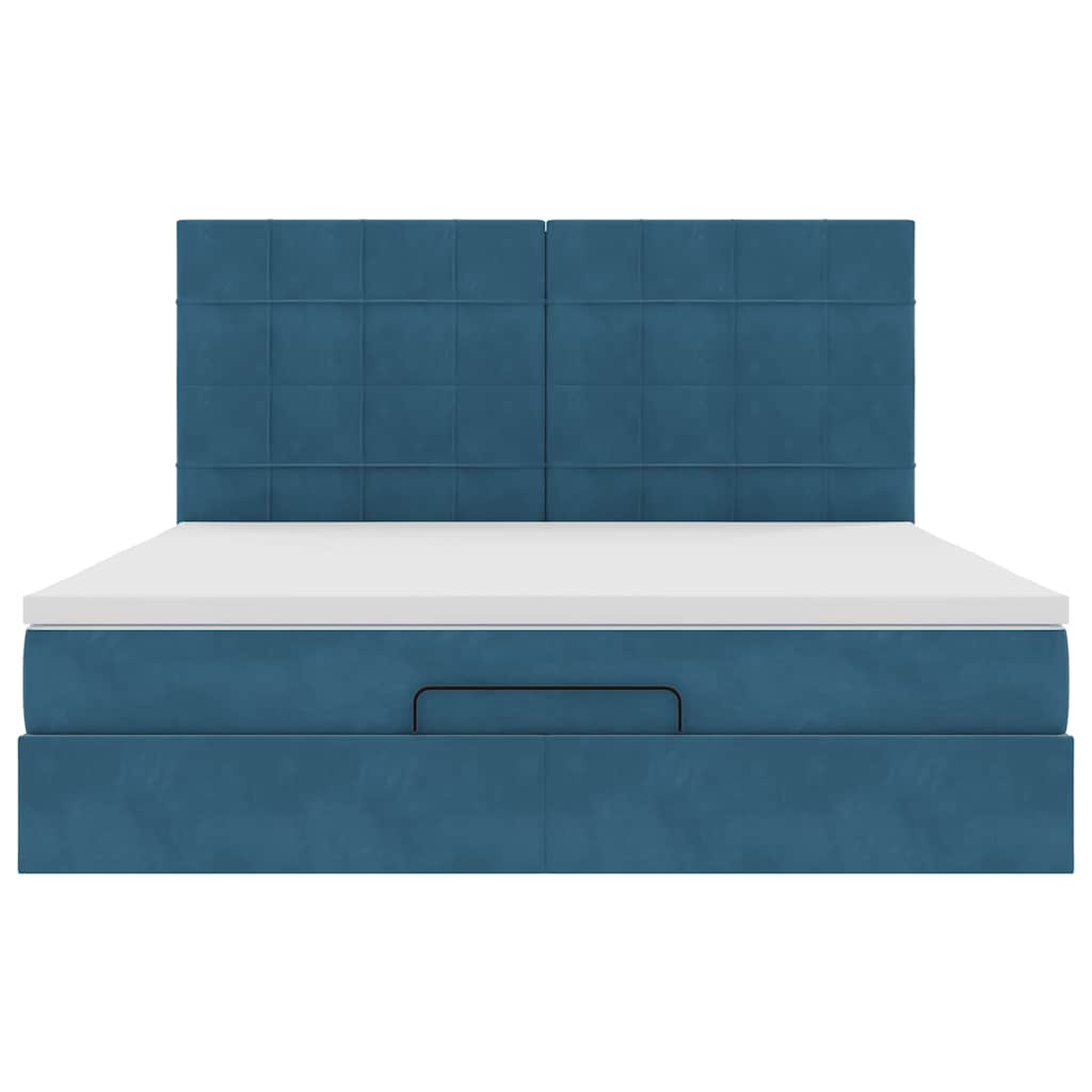 Cadre de lit ottoman avec matelas bleu foncé 180x200 cm velours - XIOS