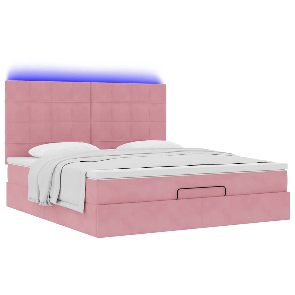 Cadre de lit ottoman avec matelas rose 180x200 cm velours - XIOS
