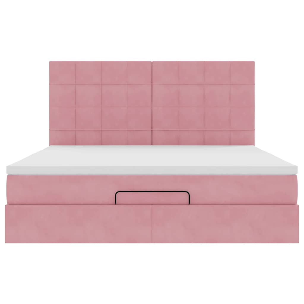 Cadre de lit ottoman avec matelas rose 180x200 cm velours - XIOS