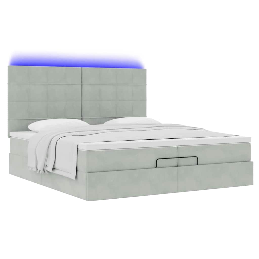 Cadre de lit ottoman avec matelas gris clair 200x200 cm velours - XIOS