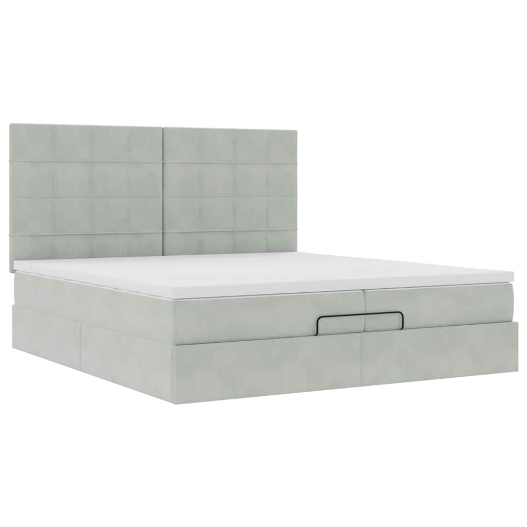 Cadre de lit ottoman avec matelas gris clair 200x200 cm velours - XIOS