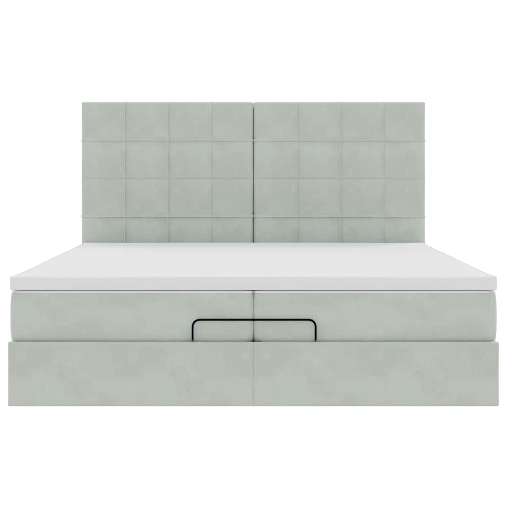 Cadre de lit ottoman avec matelas gris clair 200x200 cm velours - XIOS