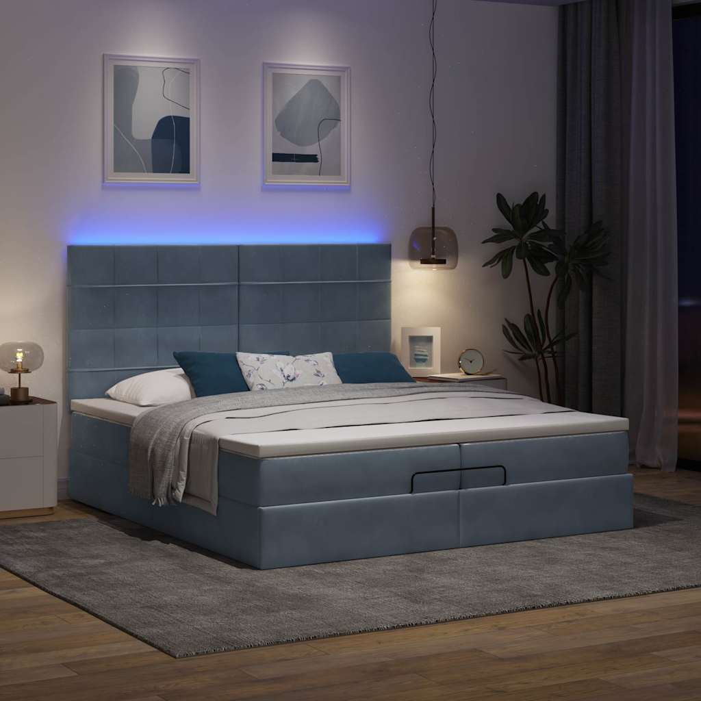 Cadre de lit ottoman avec matelas gris foncé 200x200 cm velours - XIOS