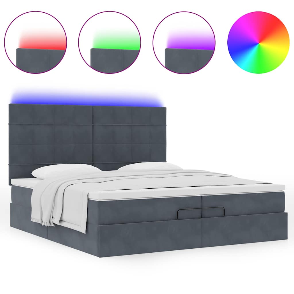 Cadre de lit ottoman avec matelas gris foncé 200x200 cm velours - XIOS