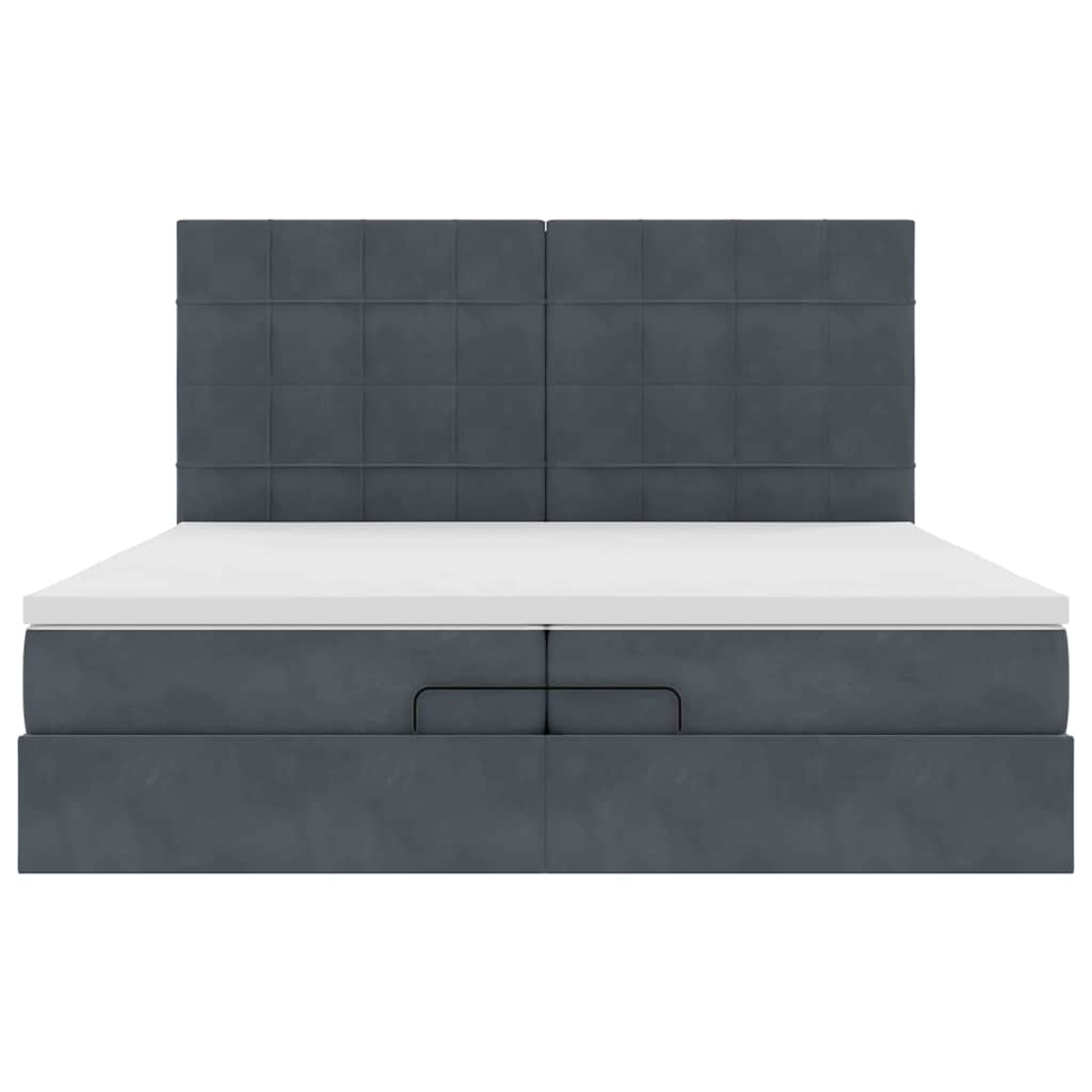 Cadre de lit ottoman avec matelas gris foncé 200x200 cm velours - XIOS