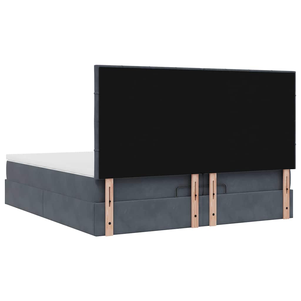 Cadre de lit ottoman avec matelas gris foncé 200x200 cm velours - XIOS