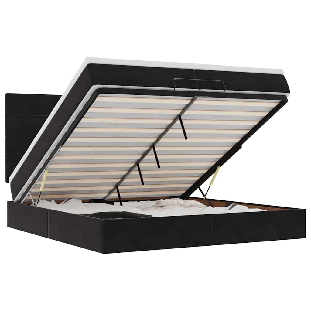 Cadre de lit ottoman avec matelas noir 200x200cm velours - XIOS