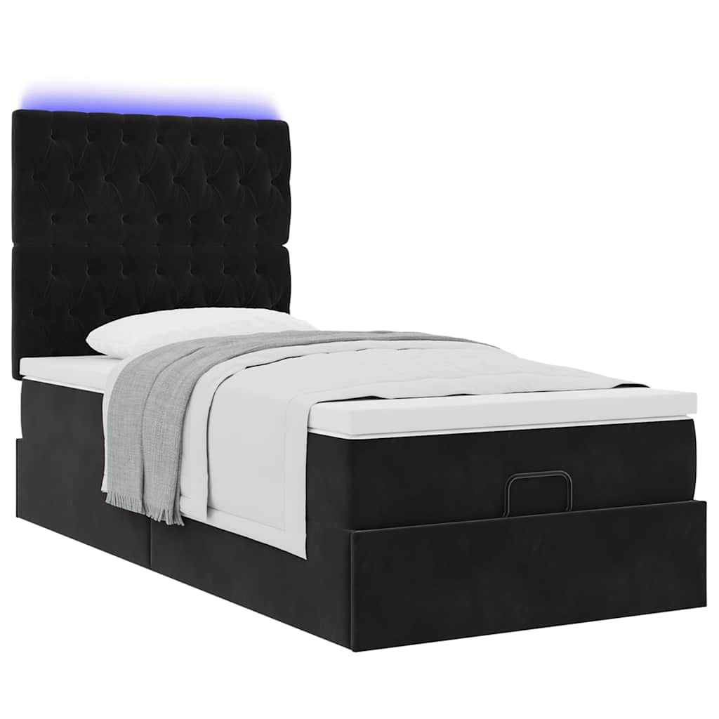 Cadre de lit ottoman avec matelas noir 80x200 cm velours - XIOS