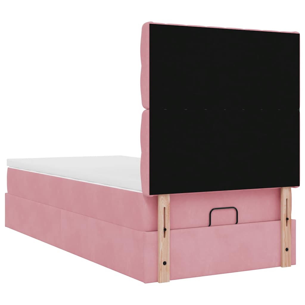 Cadre de lit ottoman avec matelas rose 80x200 cm velours - XIOS