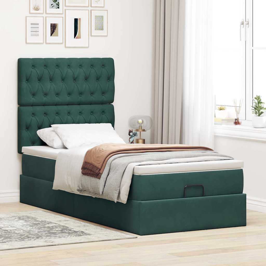 Cadre de lit ottoman avec matelas vert foncé 90x190 cm velours - XIOS