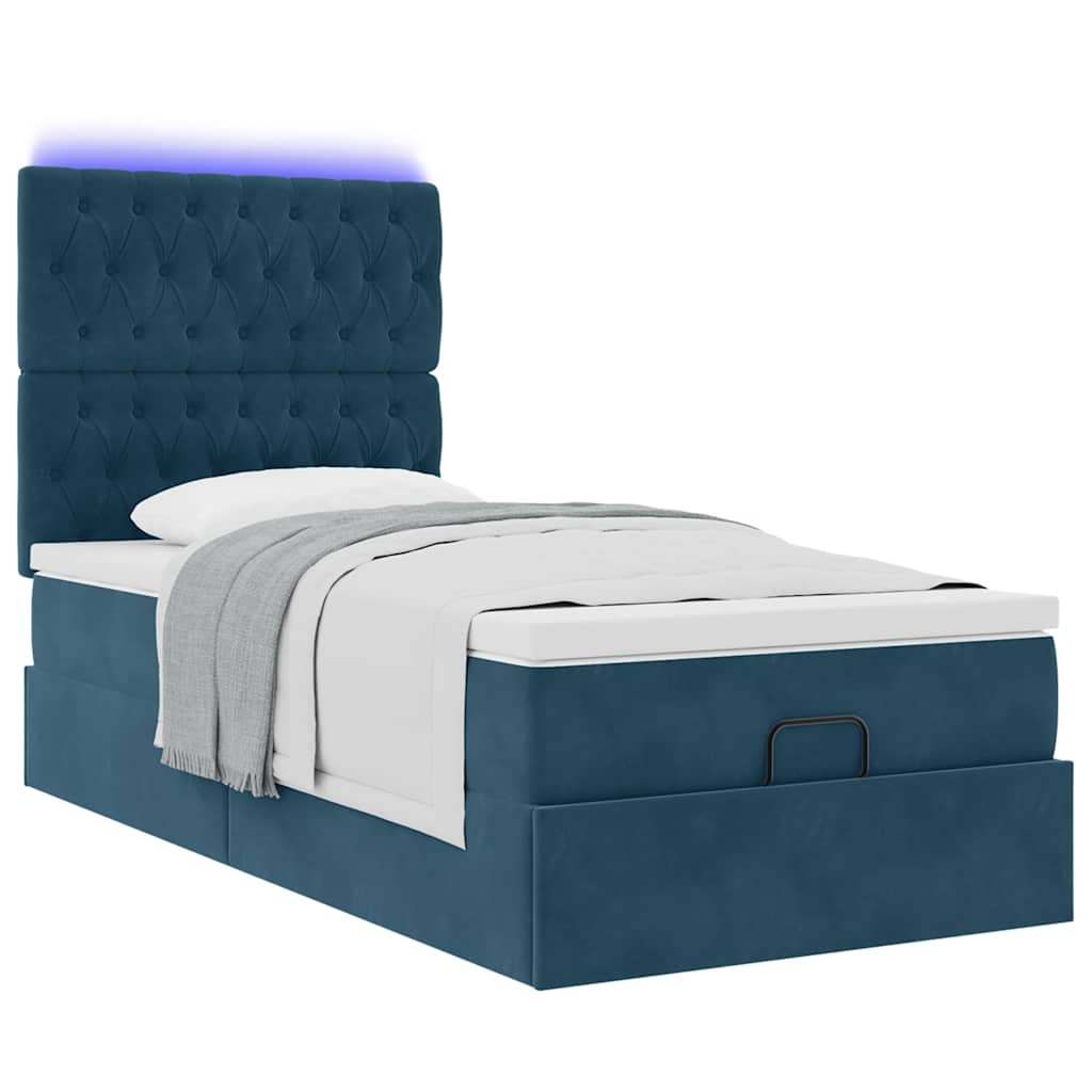 Cadre de lit ottoman avec matelas bleu foncé 90x190 cm velours